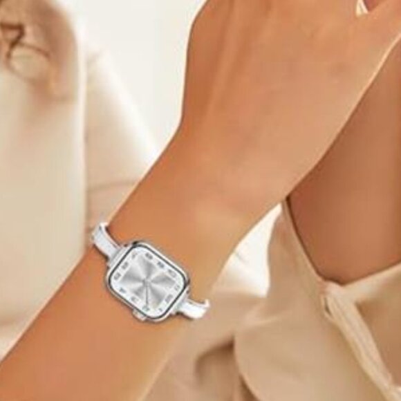 NEW Slim Silver/White Luxury Apple Watch Band main image 4